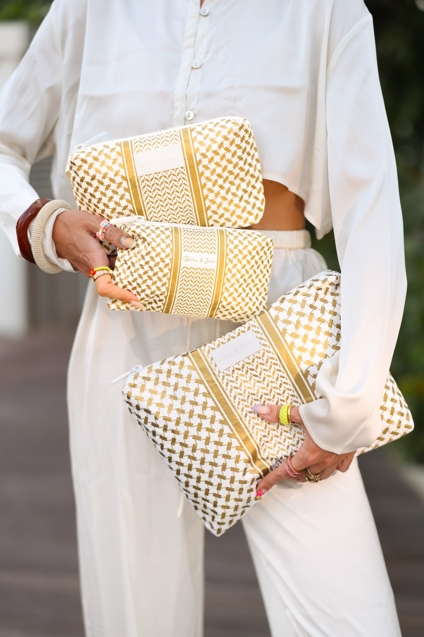 Set of 3: Pouches in Large + Mid Size + The Heritage Bag Gold