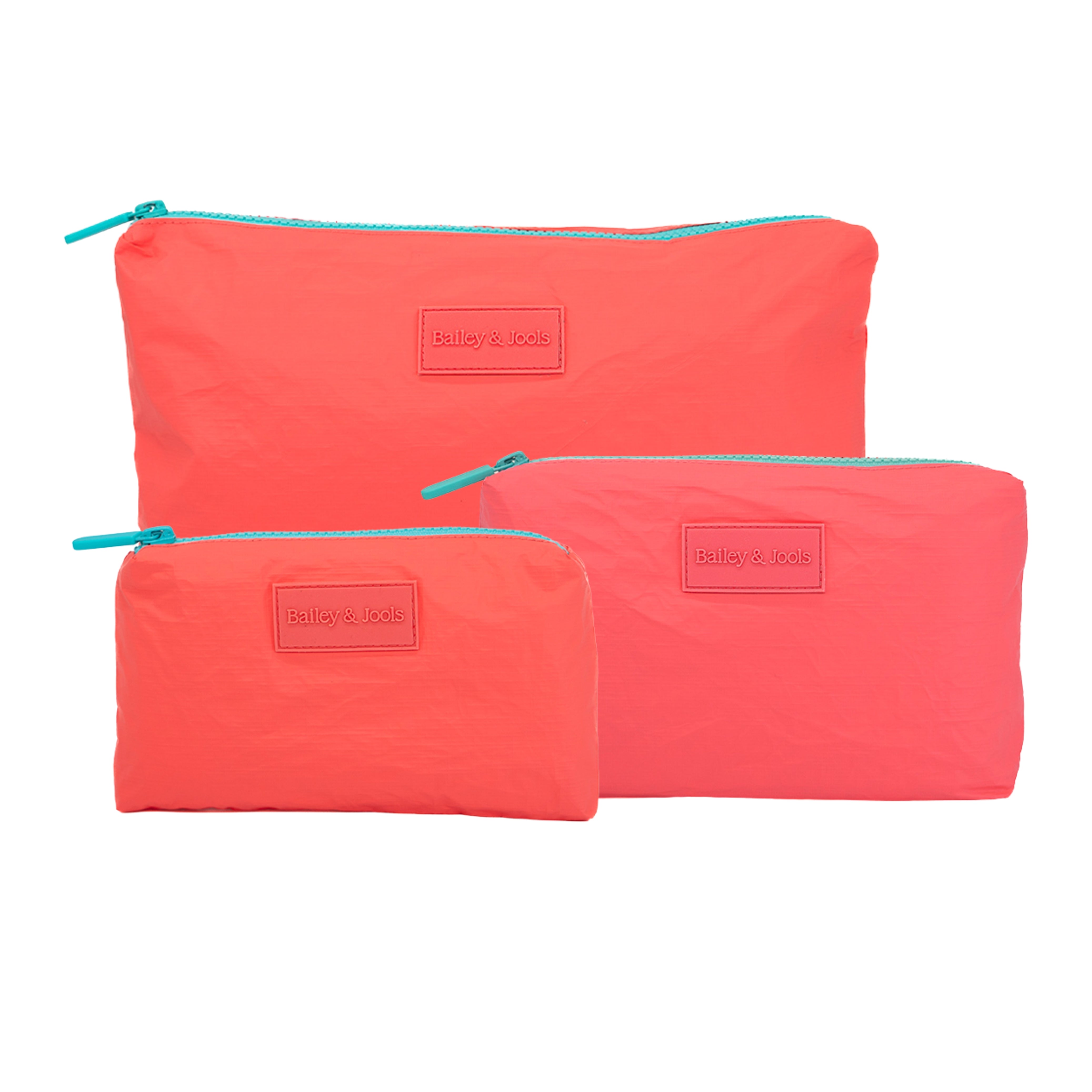 Set of 3: Pouches in Large + Mid Size + Mini Essential Coral