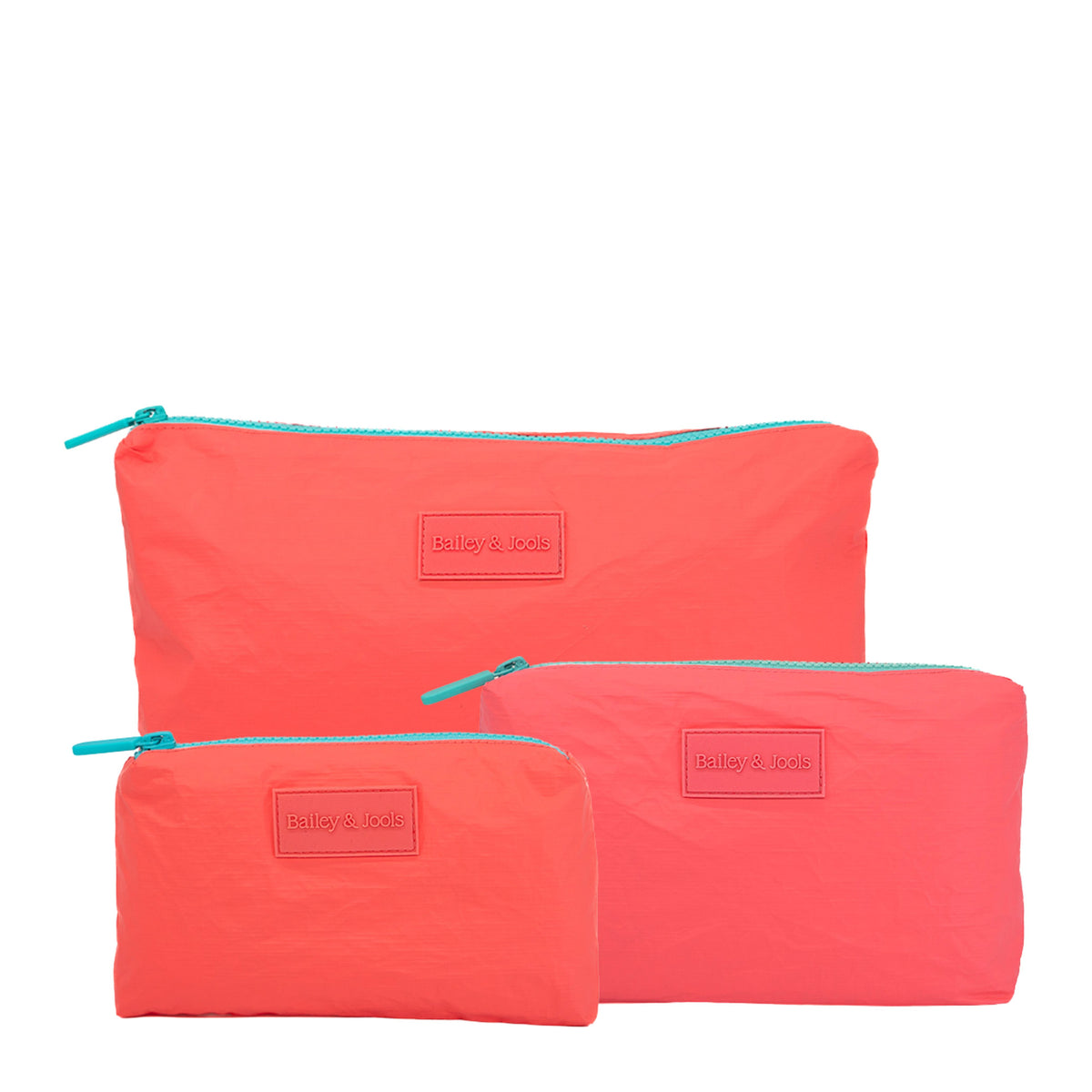 Set of 3: Pouches in Large + Mid Size + Mini Essential Coral