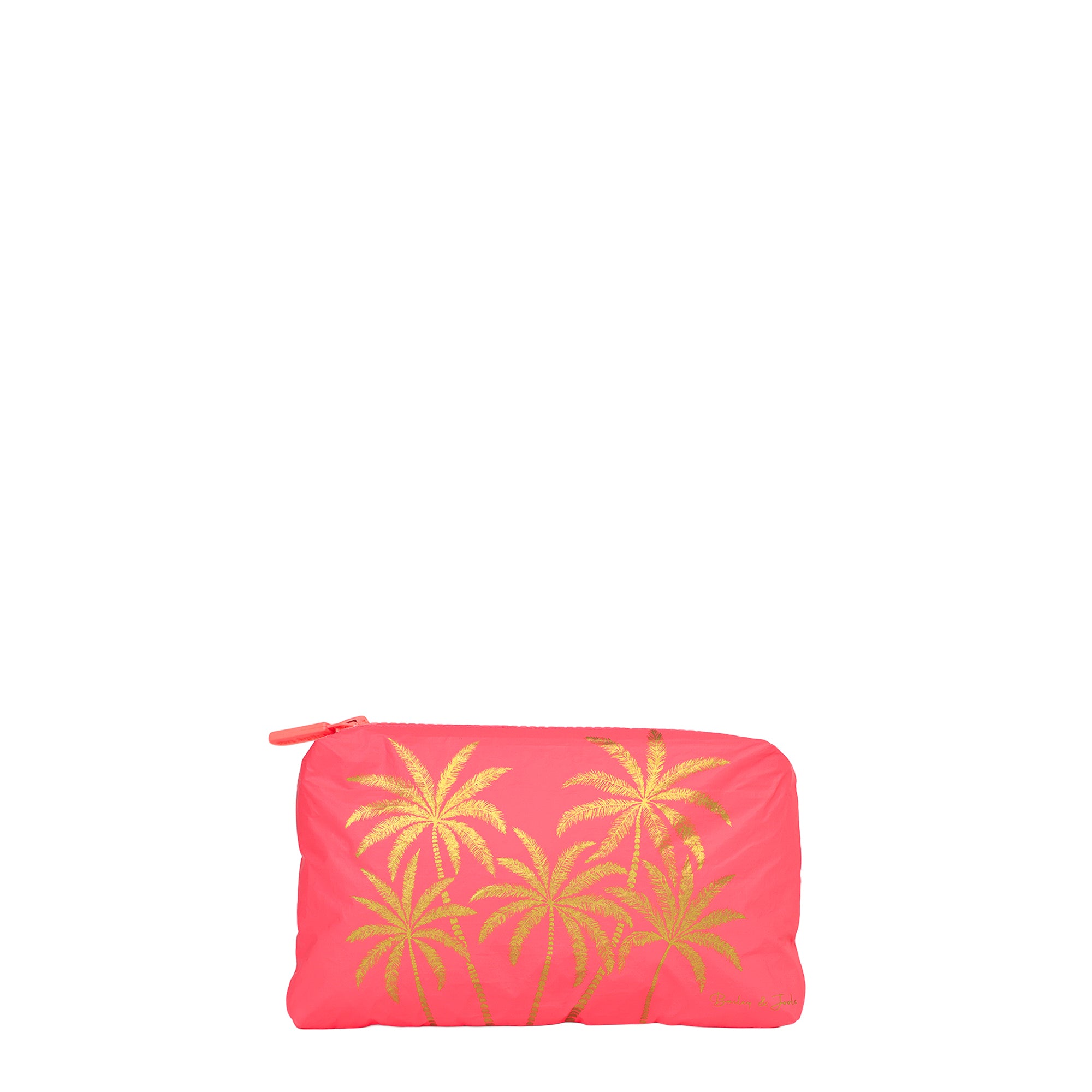 Set of 3: Pouches in Large + Mid Size + Mini Coral Golden Palms