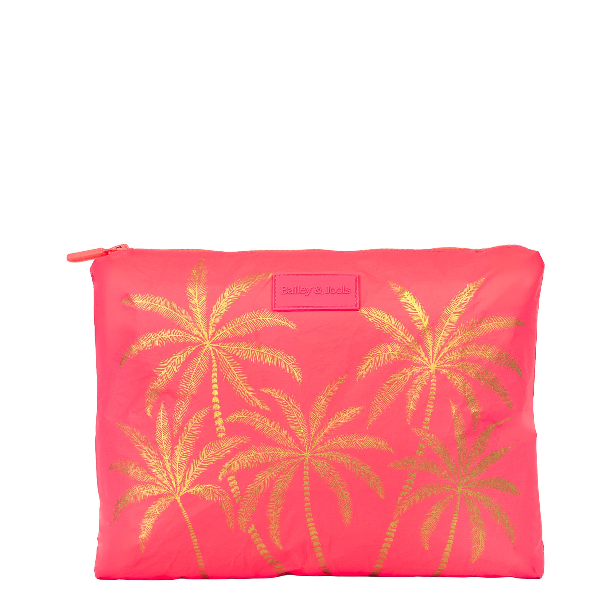 Set of 3: Pouches in Large + Mid Size + Mini Coral Golden Palms