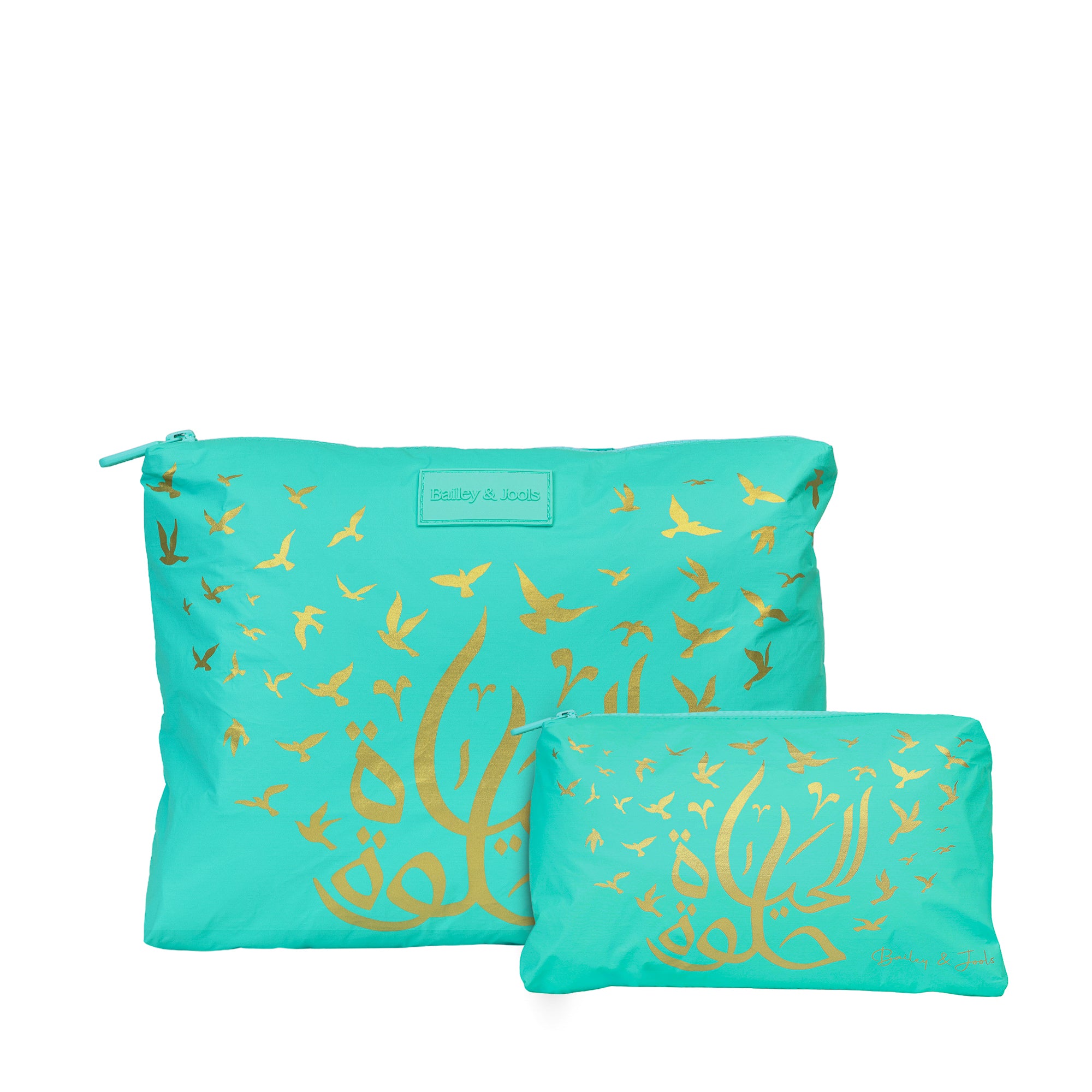 Pouch Set (Large + Mini) - Aqua "Life is Beautiful"