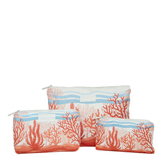 Set of 3: Pouches in Large + Mid Size + Mini Coral Crush
