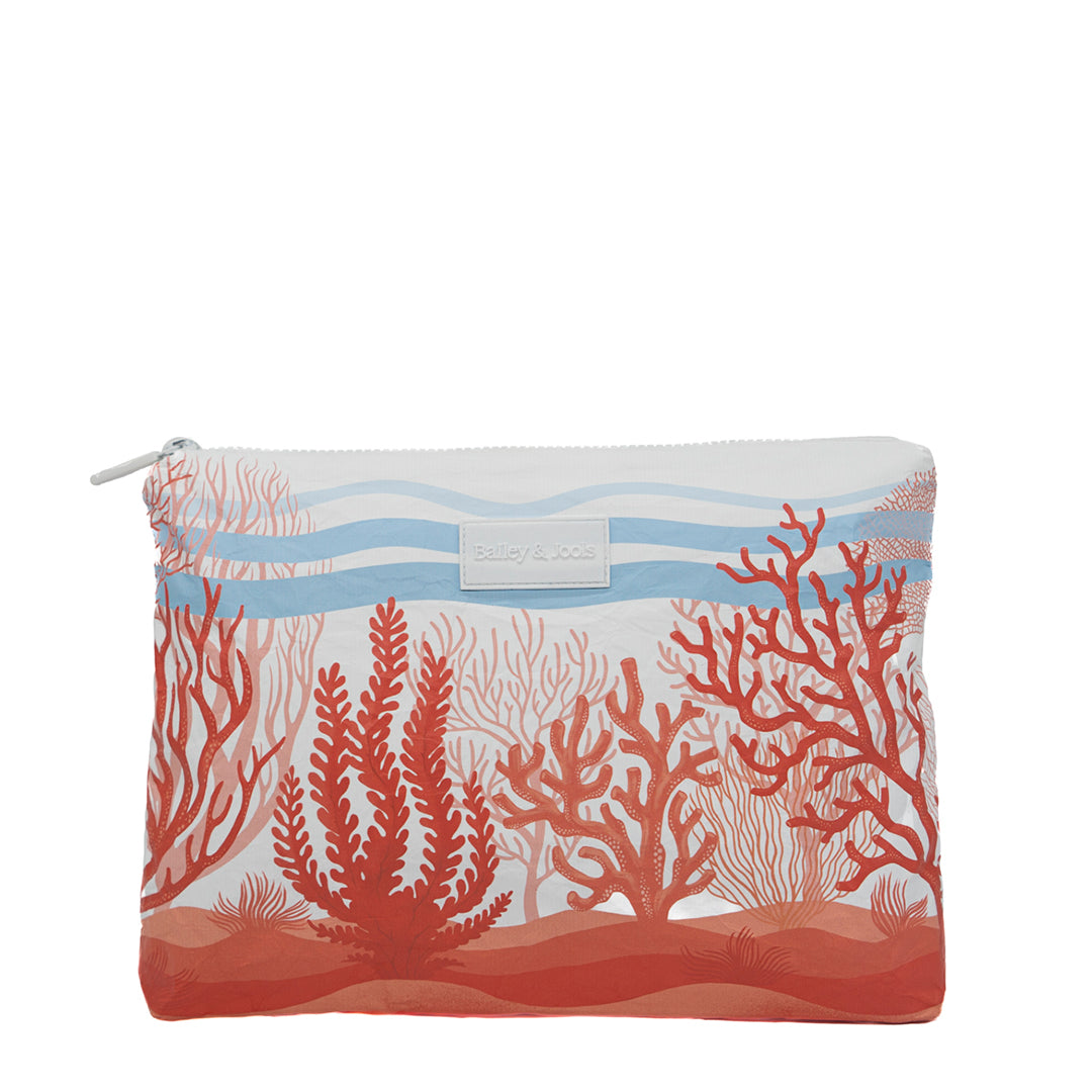 Set of 3: Pouches in Large +Mini in Coral Crush and Mid Size in Ocean Wave