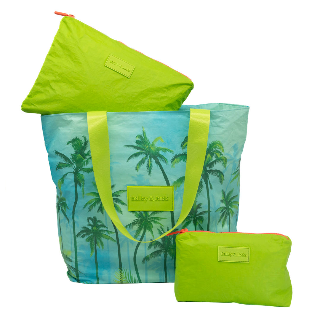 Set of 3: Daytripper + Large Pouch + Mini Pouch - Palm Green Love