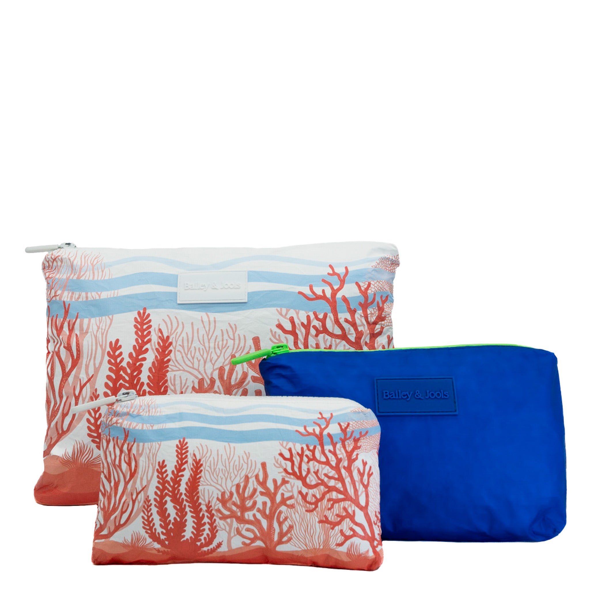 Set of 3: Pouches in Large + Mid Size + Mini - Ocean Mix