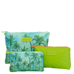 Set of 3: Pouches in Large + Mid Size + Mini - Palm Green Love