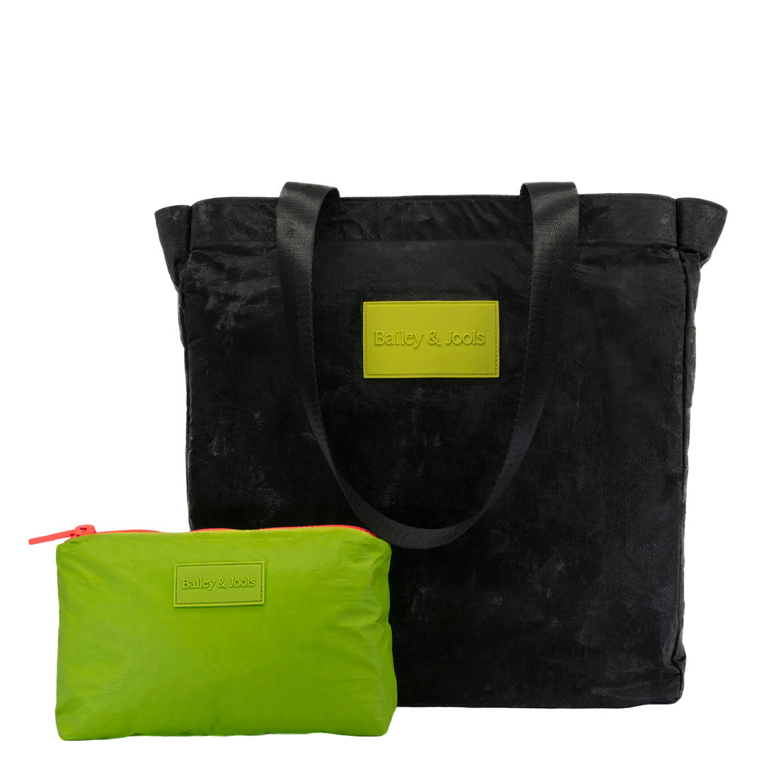 Set of 2: Noir Chic Signature Tote + Mid Pouch in Essential Green