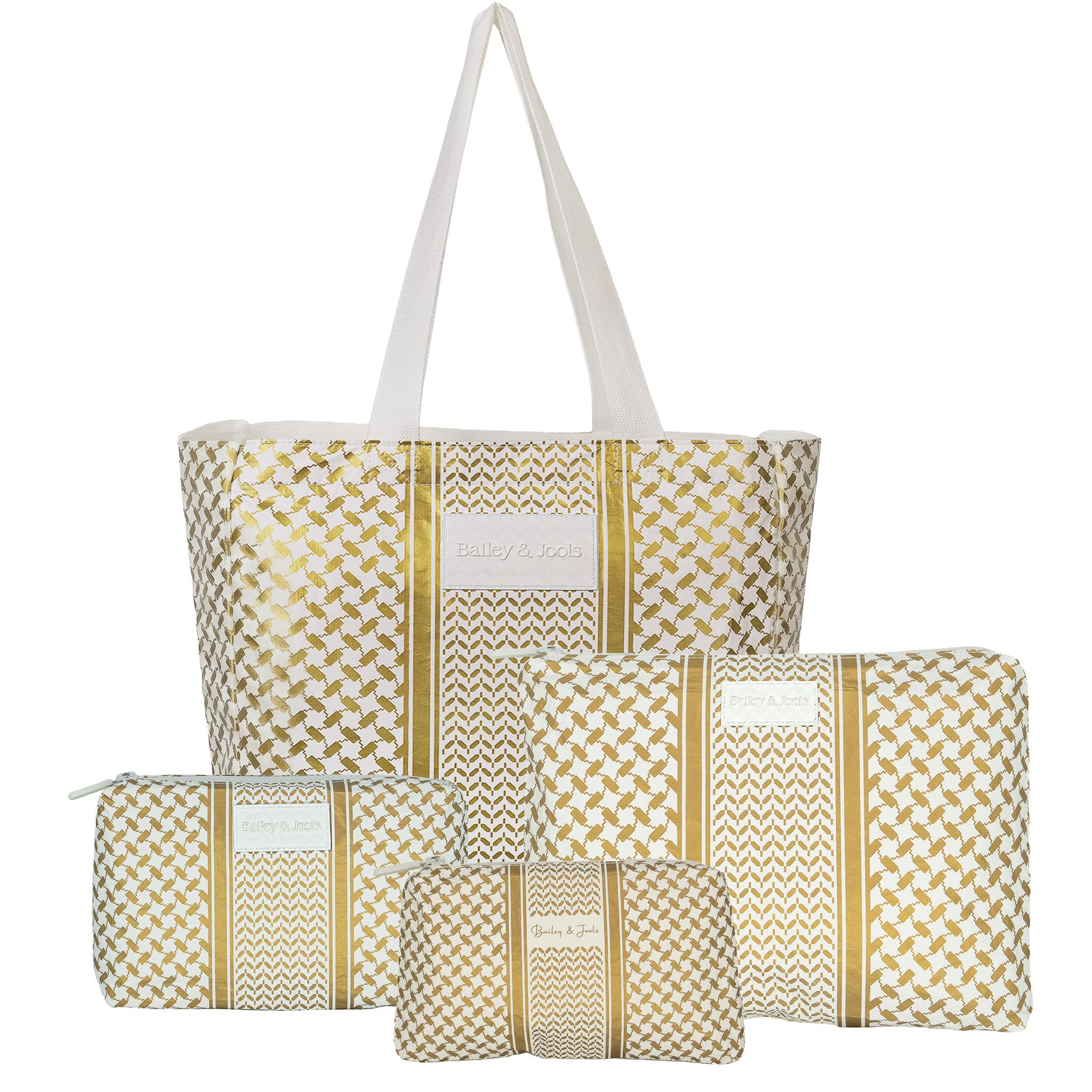 Set of 4: Signature Tote + Pouches in Large + Mid Size + Mini Gold Heritage