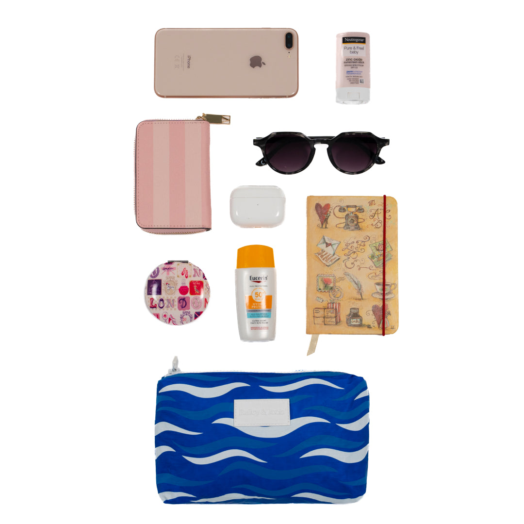 Set of 3: Pouches in Large +Mini in Coral Crush and Mid Size in Ocean Wave