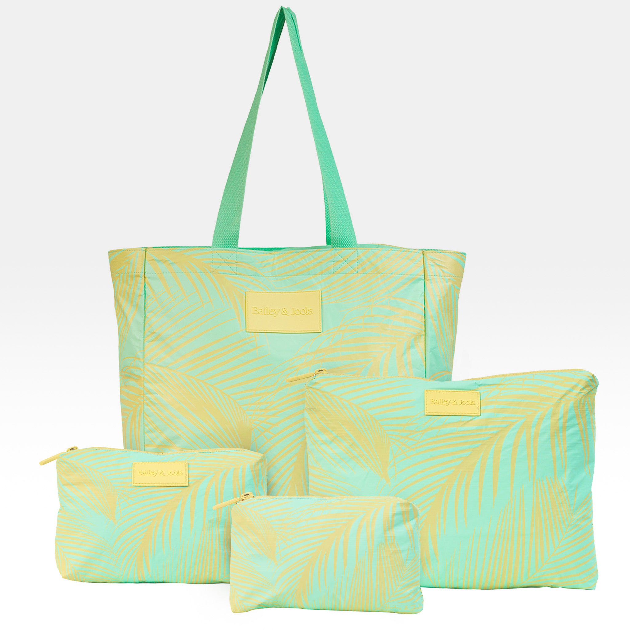 Set of 4: Signature Tote + Pouches in Large + Mid Size + Mini Palm Breeze Mint