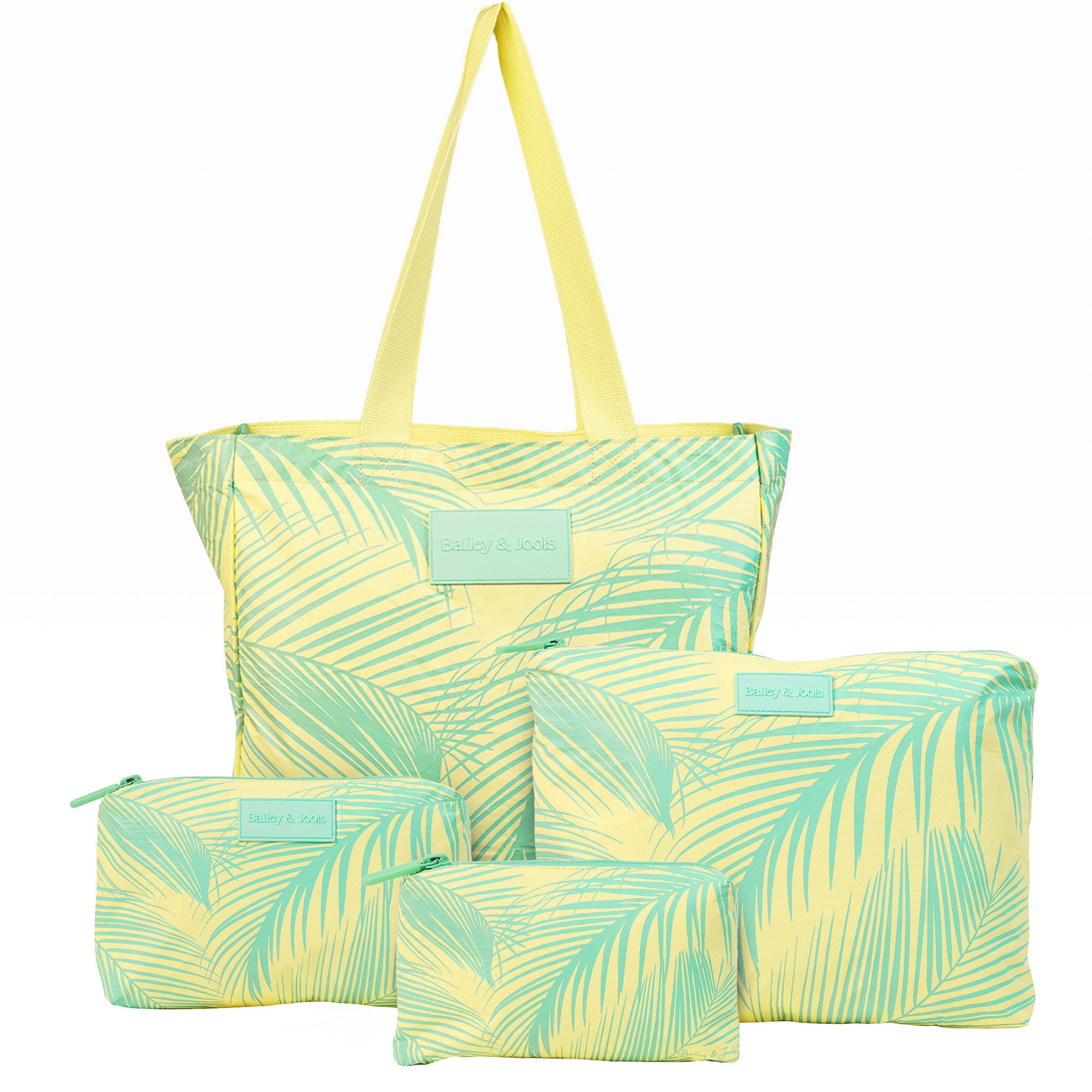 Set of 4: Signature Tote + Pouches in Large + Mid Size + Mini Palm Breeze Yellow