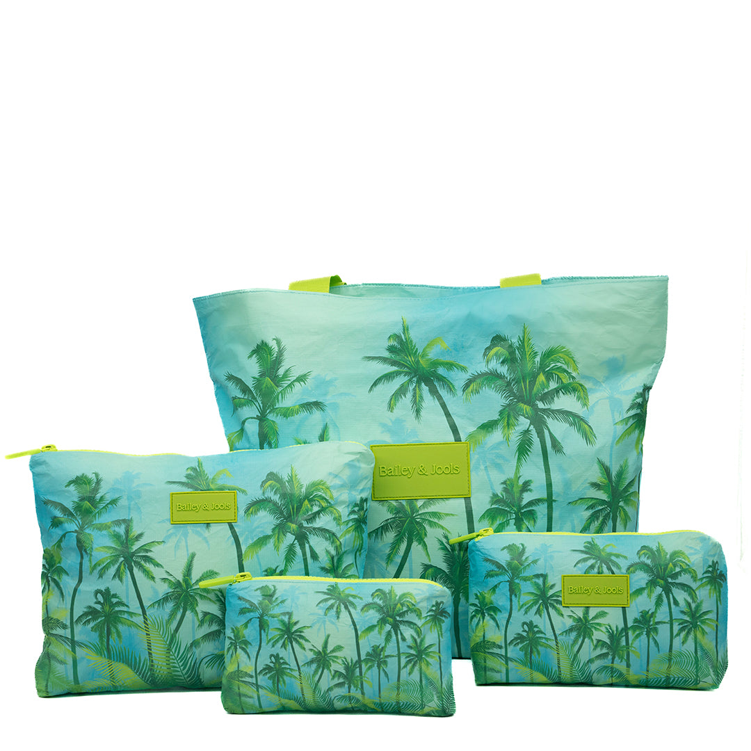 Set of 4: Daytripper Tote + Pouches in Large + Mid Size + Mini Palm Haven