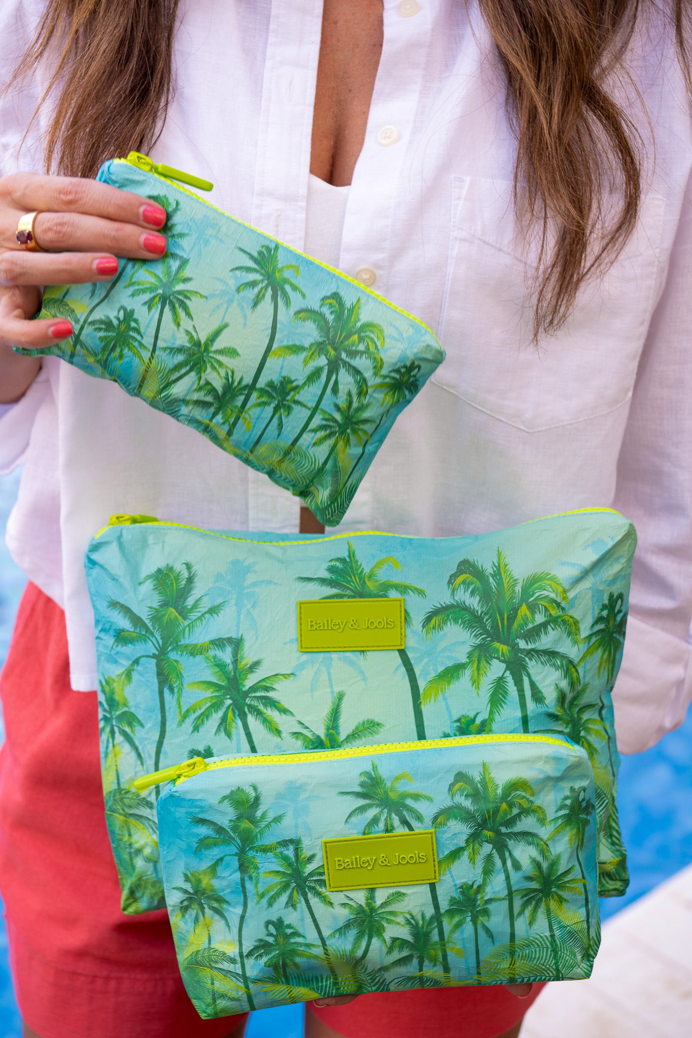 Set of 3: Pouches in Large + Mid Size + Mini Palm Haven