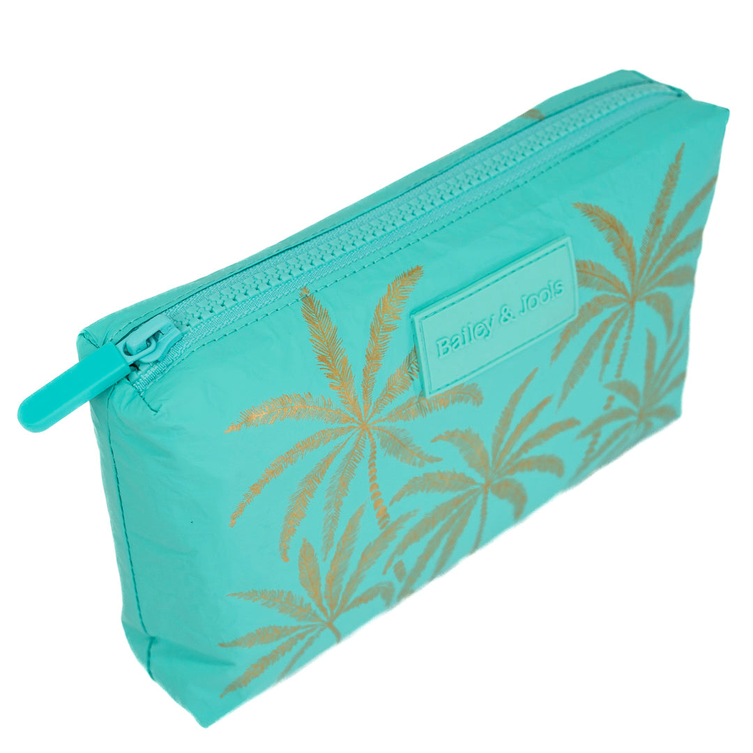 Mid Pouch - Aqua Golden Palms