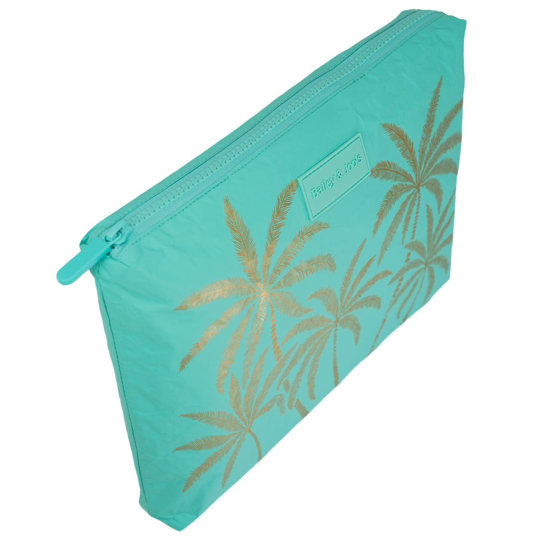 Large Pouch - Aqua Golden Palms