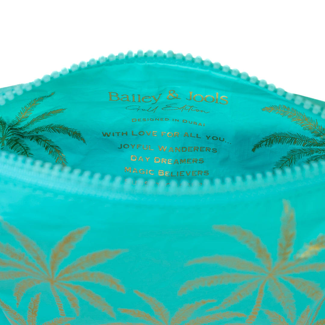 Mini Pouch - Aqua Golden Palms