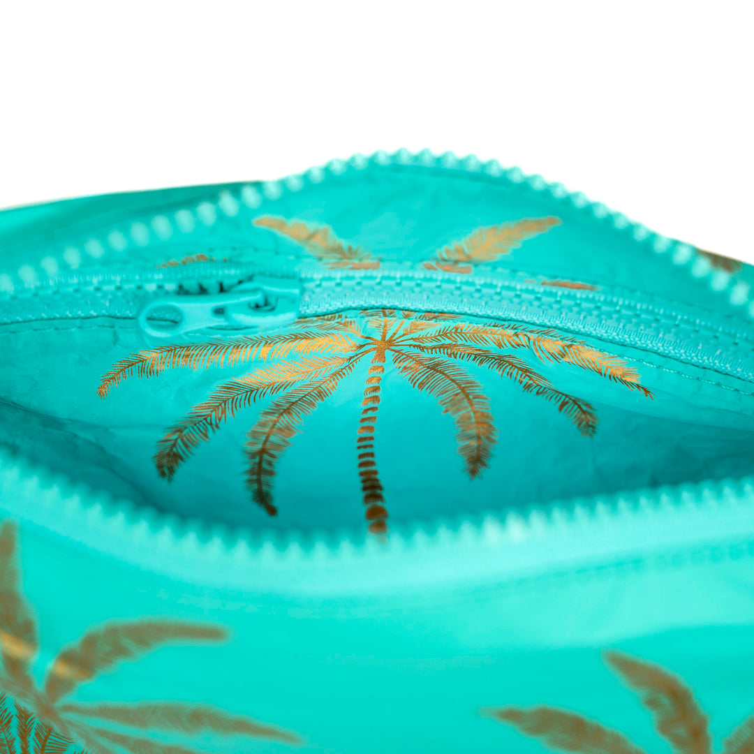 Mid Pouch - Aqua Golden Palms