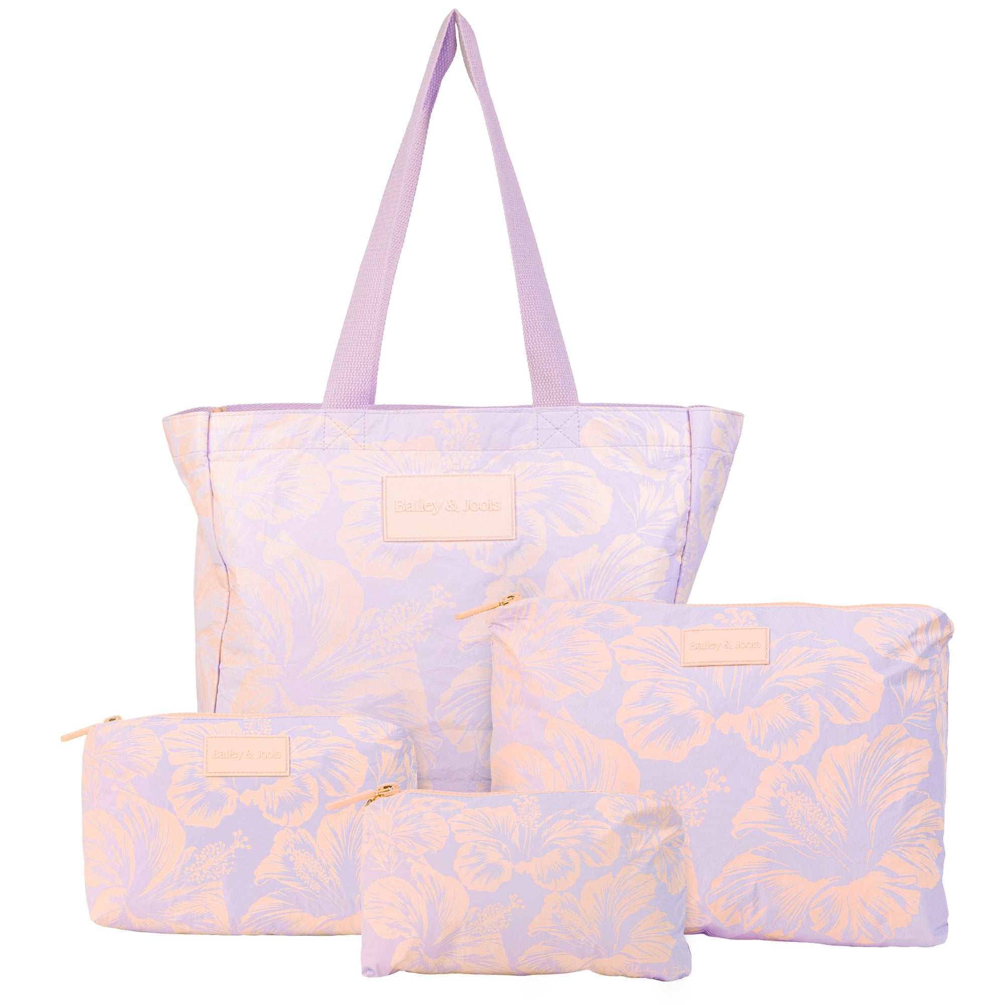 Set of 4: Signature Tote + Pouches in Large + Mid Size + Mini Tropical Lavender