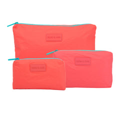 Set of 3: Pouches in Large + Mid Size + Mini Essential Coral