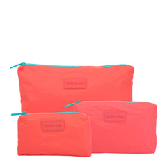 Set of 3: Pouches in Large + Mid Size + Mini Essential Coral