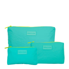 Set of 3: Pouches in Large + Mid Size + Mini Essential Aqua