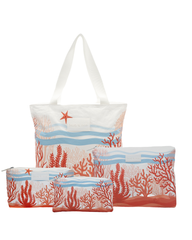 Set of 4: Daytripper Tote + Pouches in Large + Mid Size + Mini Coral Crush
