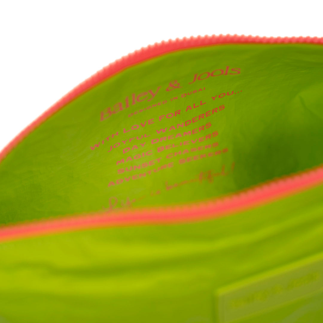 Set of 3: Pouches in Large + Mid Size + Mini - "Life is Beautiful" and Essential Green