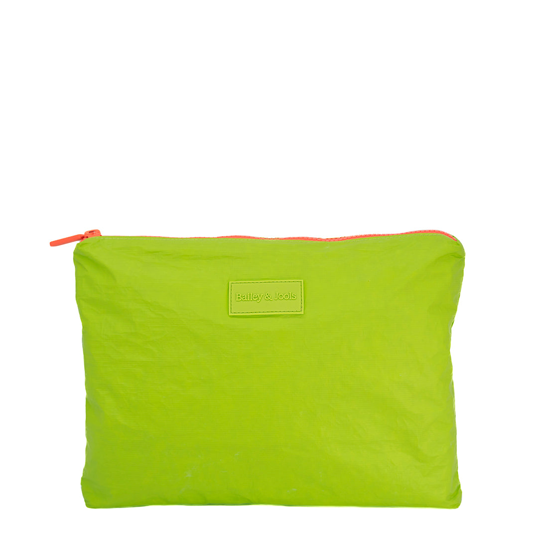 Set of 3: Pouches in Large + Mid Size + Mini - "Life is Beautiful" and Essential Green