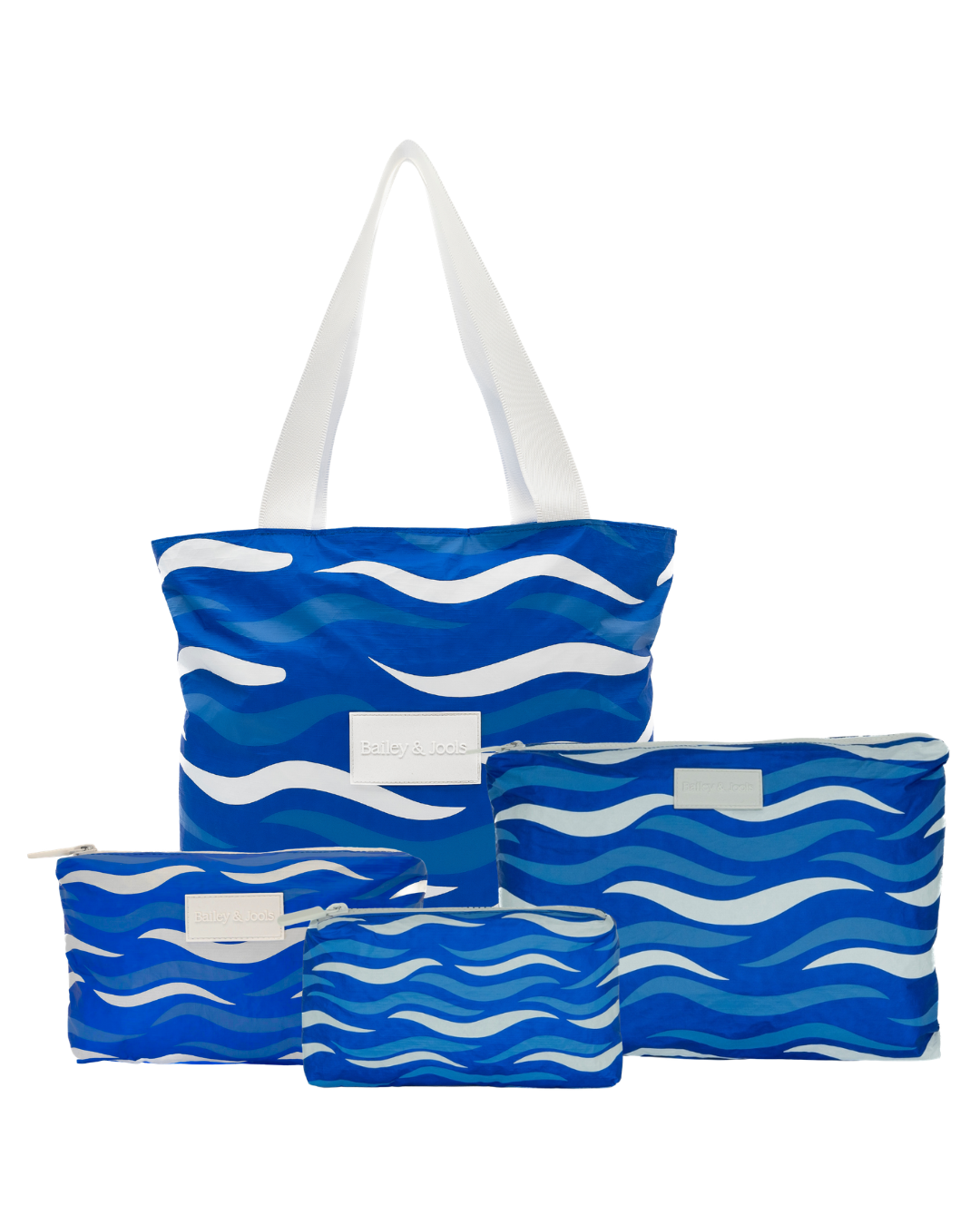 Set of 4: Daytripper Tote + Pouches in Large + Mid Size + Mini Ocean Wave