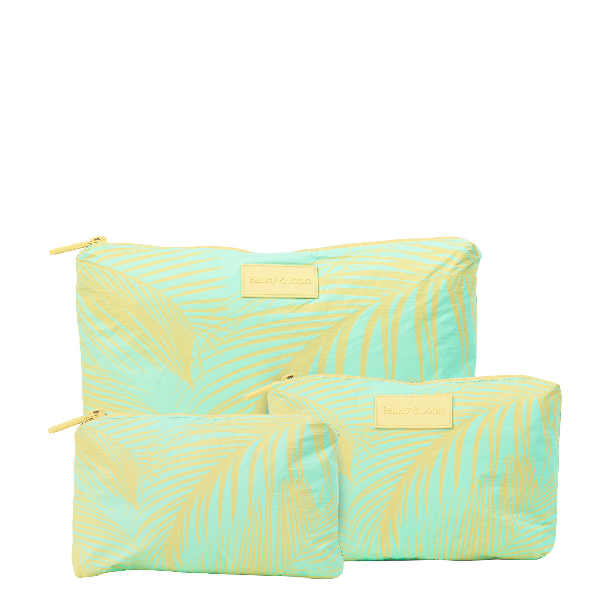 Set of 3: Pouches in Large + Mid Size + Mini Palm Breeze Mint