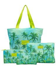 Set of 4: Daytripper Tote + Pouches in Large + Mid Size + Mini Palm Haven
