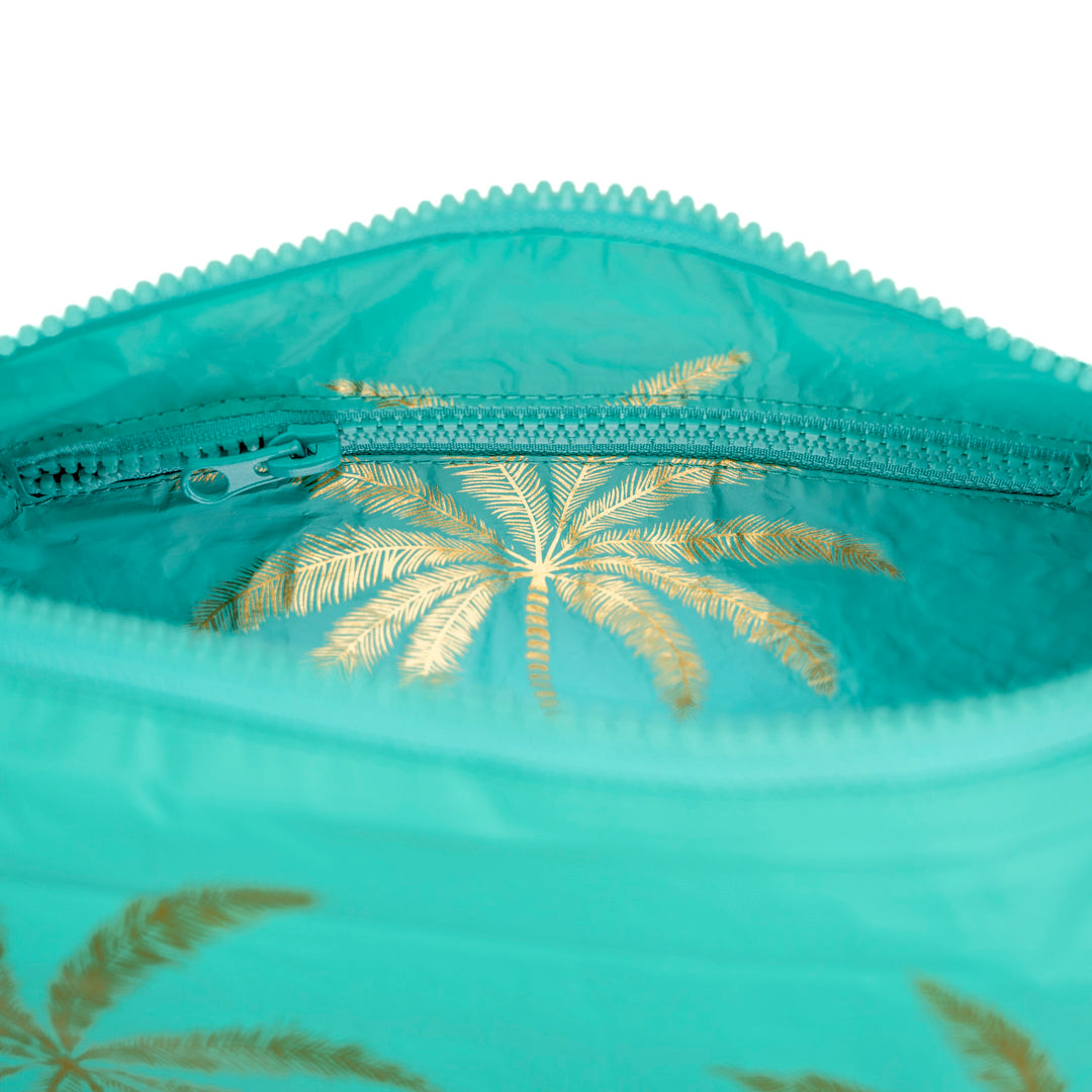 Large Pouch - Aqua Golden Palms