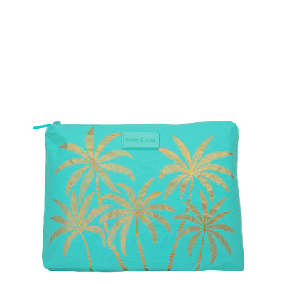 Large Pouch - Aqua Golden Palms