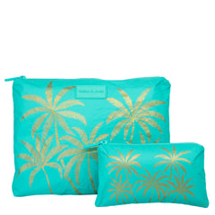 Pouch Set - Aqua Golden Palms