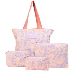 Set of 4: Signature Tote + Pouches in Large + Mid Size + Mini Tropical Peach